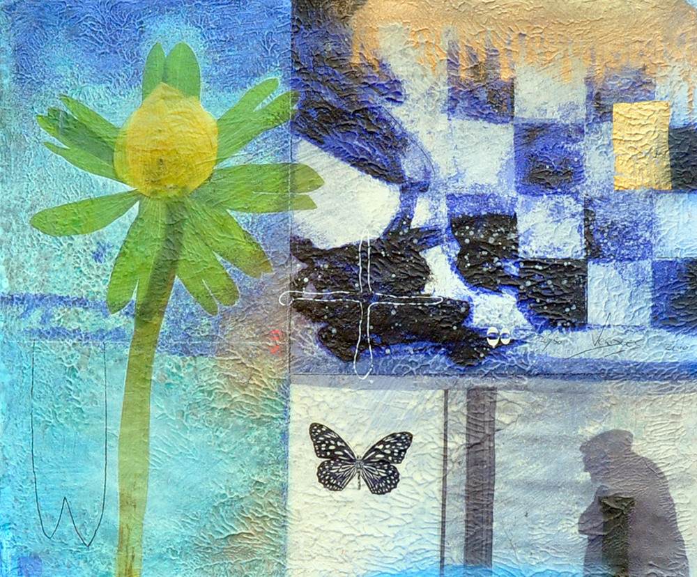 Mark  Verdoes + The green flower (op alu frame)